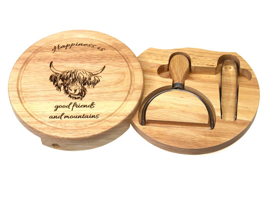 Small Personalised Rubber Wood Cheese Board and Wire & Tongs set 19cm