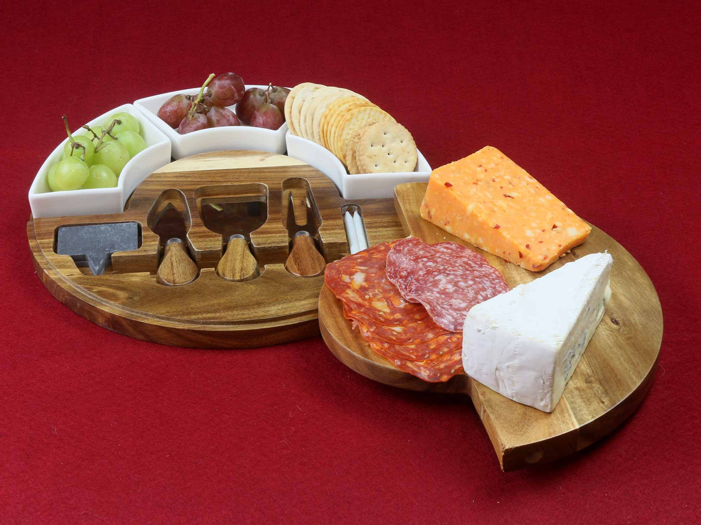 Personalised 30cm Round Acacia Cheese and Meat Server Platter with Dishes